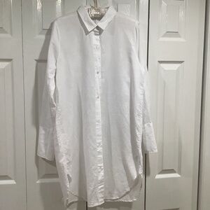 J. Crew white linen blend long shirt/dress, Medium